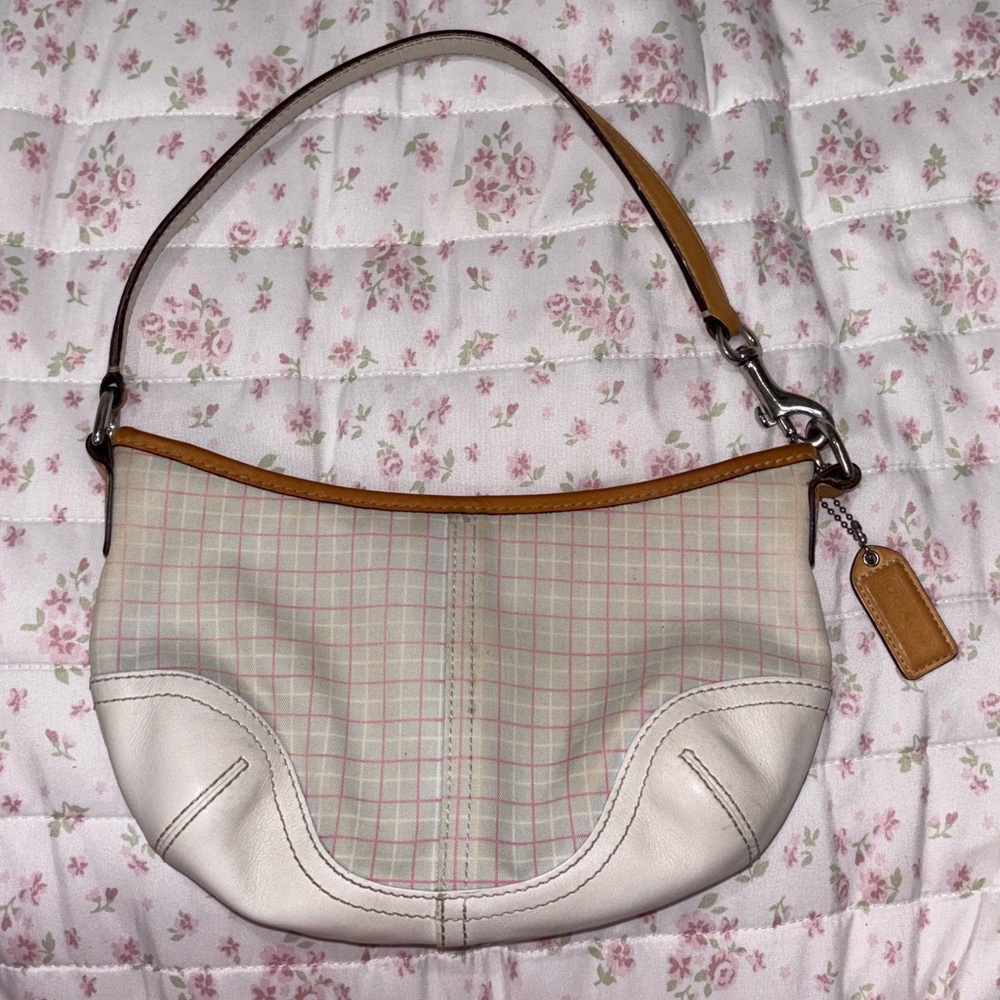 Vintage Coach Blue and Pink Plaid SoHo Mini Shoulder Bag